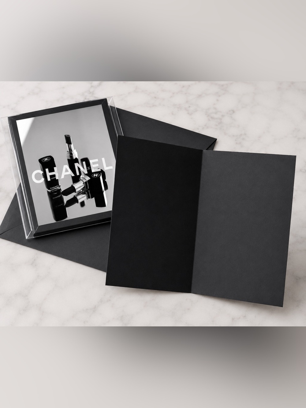 CHANEL Black & White Branded Greeting Card Set of 10 Lipstick Motif | Envelopes